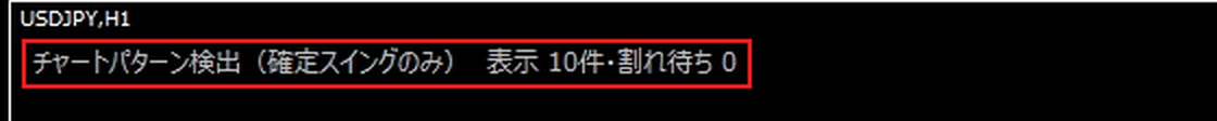 左上の「チャートパターン検出（確定スイングのみ） 表示 10件・割れ待ち 0」を赤枠で囲んだ画像