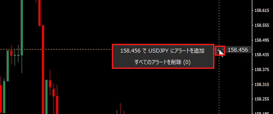 ＋ボタンと、アラートを追加するメニューを赤枠で囲んだ画像